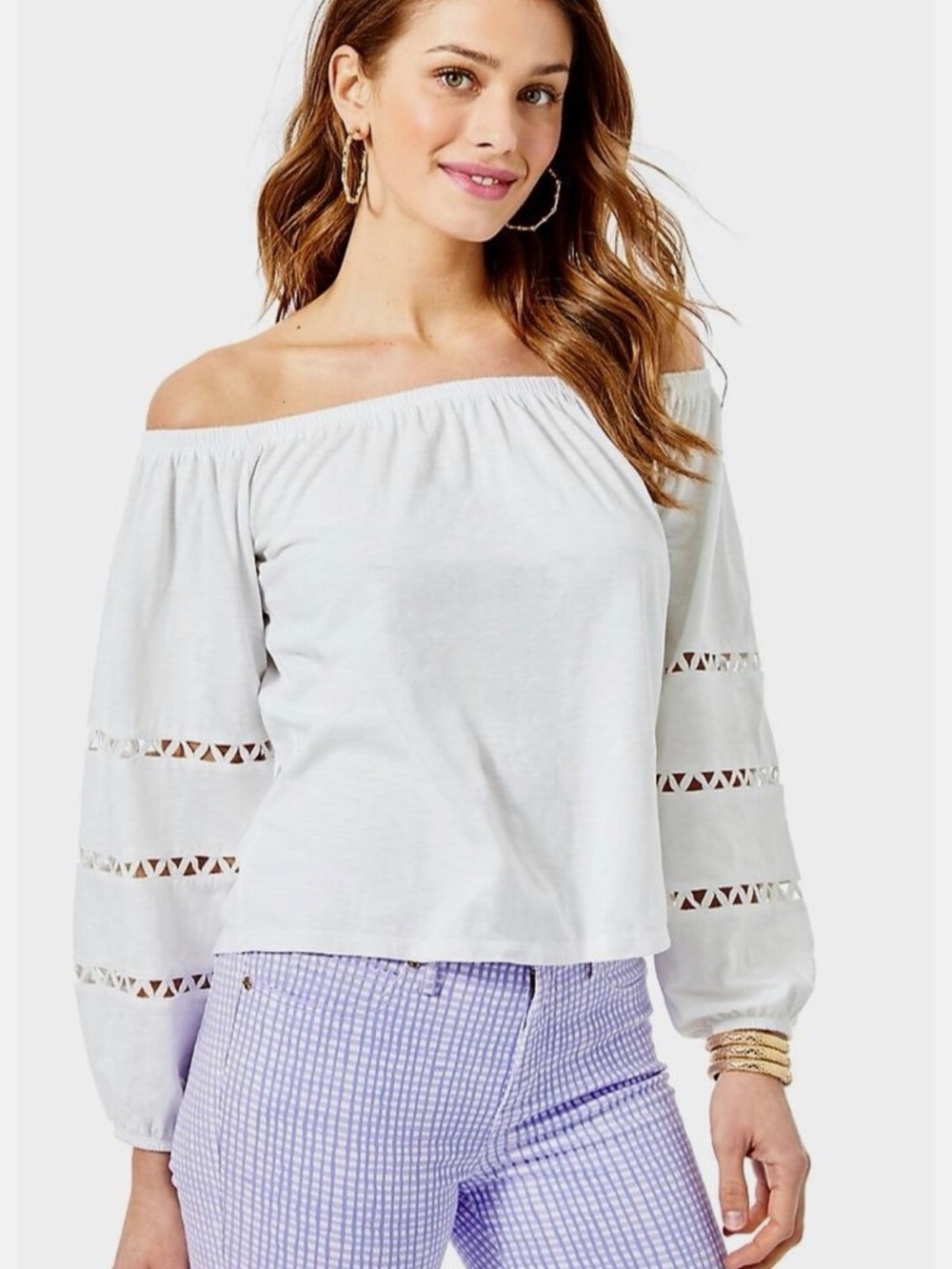 Lilly Pulitzer KATT OFF THE SHOULDER TOP Resort White Large